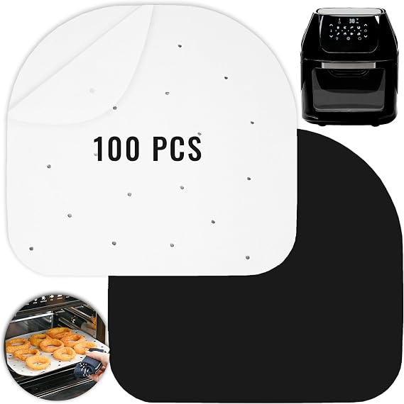INFRAOVENS Air Fryer Parchment Paper Liners for Chefman 6.3 QT, Power XL 6 QT, PowerXL Vortex 10 QT, Caynel & more, Airfryer Accessories Disposable Sheets and Reusable Liner, Rack and Tray Protector