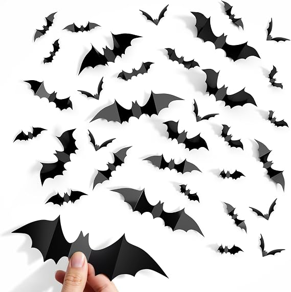 CLEANGOR 140Pcs Bats Halloween Decor, Halloween Party Supplies Stickers | 3D Bats Wall Decal, Cute Halloween Decorations Indoor for Bedroom, Bathroom, Home, Door, Window, Office