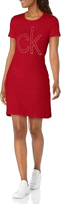 Calvin Klein Womens Everday Relaxed Short Sleeve Midi Logo T-Shirt Dress