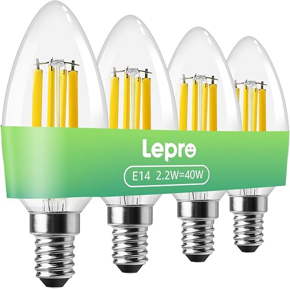 Lepro E14 LED Candle Bulb A-Rated, Warm White, 2.2W = 40W, 470LM, Pack of 4 [Energy Class A]