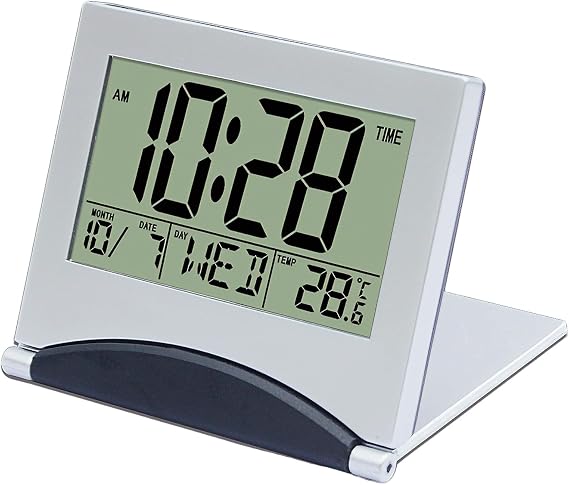 Digital Travel Alarm Clock Folding Portable Ultra-Thin Snooze 12/24H Date