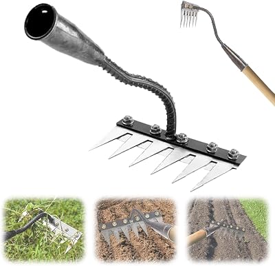 Iron Weeding Rake 2.0, 2025 New Iron Rake for Gardening and Weeding, Heavy-Duty Garden Hand Weeder Tool for Yard Lawn and Garden 6 Teeth
