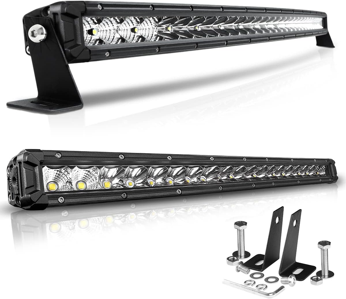 LIGHTPLUS 32 Inch Curved & 22 Inch LED Light Bar Single Row Flood Spot Combo Work Driving Boat Led Off Road Lights for Trucks SUV ATV UTV 4X4 Cars Truck Roof Bumper