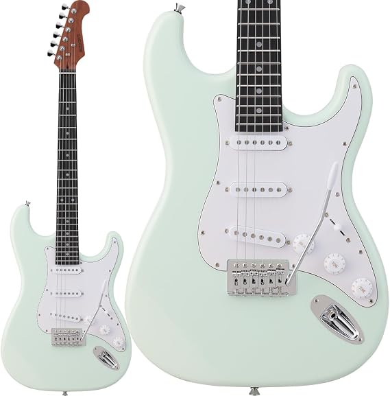BUSKERS BST-Standard GRW Stratocaster Type Roasted Maple Electric Guitar Green White Bass Cars