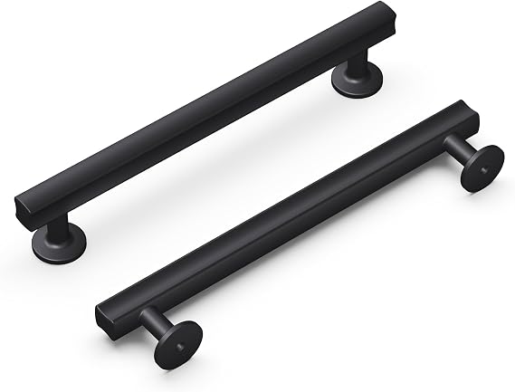 Hickory Hardware 1 Pack Solid Core Kitchen Cabinet Pulls, Luxury Cabinet Handles, Hardware for Doors & Dresser Drawers, 6-5/16 Inch (160mm) Hole Center, Matte Black, Woodward Collection