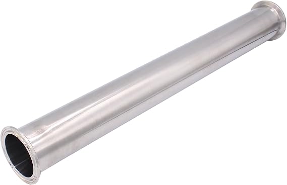 DERNORD Sanitary Spool Tube with Clamp Ends,Stainless Steel 304 Seamless Round Tubing With 2 inch Tri Clamp 64MM Ferrule Flange (Tube Length: 18 Inch / 458MM)
