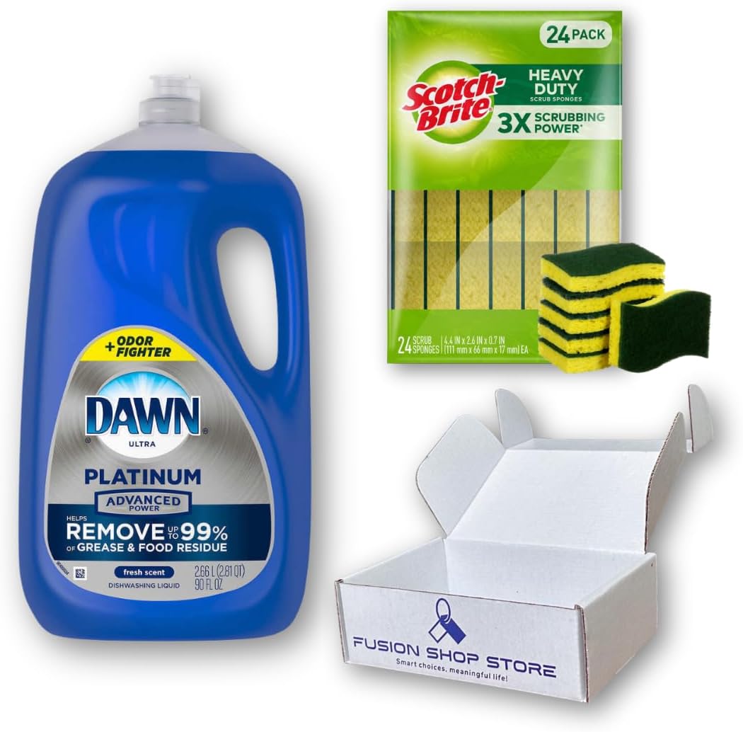 Dawn Platinum Dish Soap Liquid, Advanced Power 90 fl oz. 1 Set with Dishwashing Sponges, 24 pack 1 Boxed by Fusion Shop Store