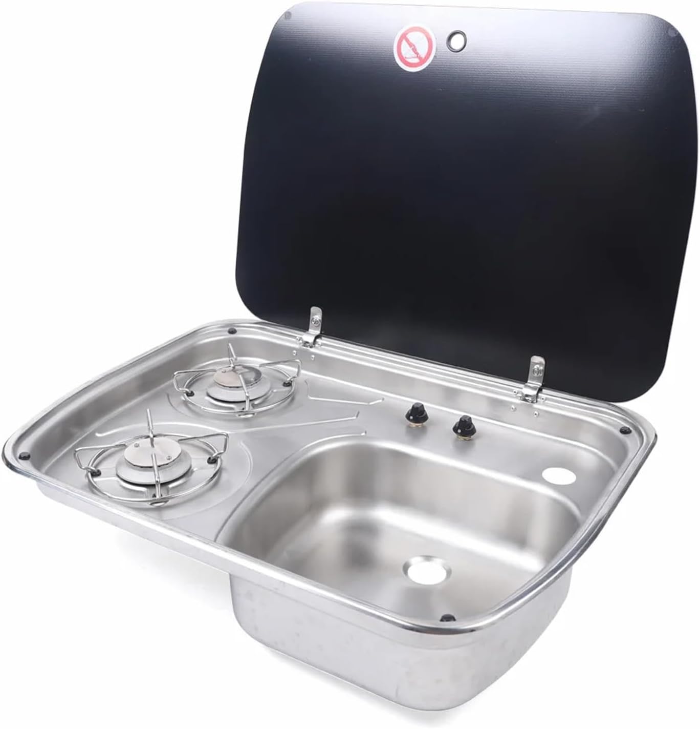 Boat Caravan Camper 2 Burner Gas Stove Hob and Sink Combo with Tempered Glass Lid Stainless Steel Hand Wash Basin RV Kitchen for Caravan