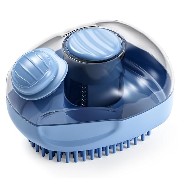 JIGA Cat Brush, Dog Bath Brush with Shampoo Dispensing, Blue, 1 Pack