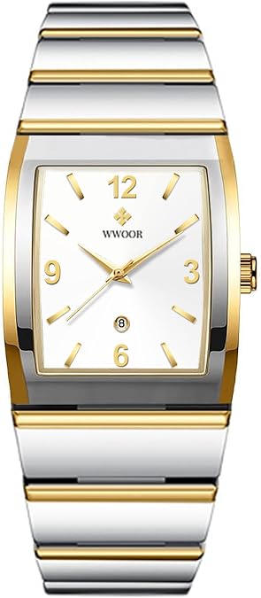 WWOOR Square Watch for Men and Women - Stainless Steel With Date - Casual Men's Watches