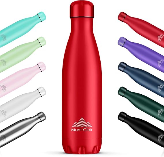 Mont-Clair l'O Stainless Steel Water Bottle, Vacuum Insulated - BPA Free, 12h Hot & 24h Cold Drinks, Metal Water Bottle 500ML Leakproof, Ideal for Adult, Kids, Running - Red