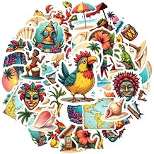 35 Pieces Tropical Beach Stickers, Waterproof Cartoon Beach Hut Animal Parasol Hawaii Stickers Self-Adesive Vinyl Decals for Laptop Water Bottle Decals (35, Style 1)