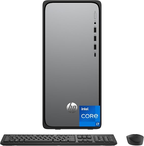 HP OmniDesk Desktop PC, Intel Core i7-14700, 16 GB RAM, 1 TB SSD, Intel UHD Graphics 770, Windows 11 Home, Microsoft Copilot, Meteor Silver, M02-0110 (2025)