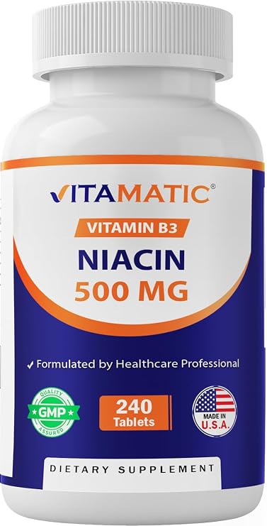 Vitamatic Niacin (Vitamin B3) 500mg,240 Tablets - Non-GMO & Gluten Free