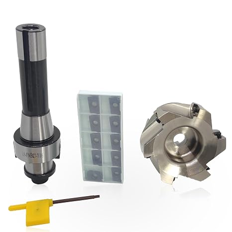 R8 Face Mill, R8 Shell Mill, 3.15"/80 mm Diameter, R8 FMB27 Face Mill Holder, 400R-80-27-6T Face End Milling Shell Cutter, 7/16-20UNF Shank, 10Pcs APMT1604 Carbide Inserts, T15 Wrench