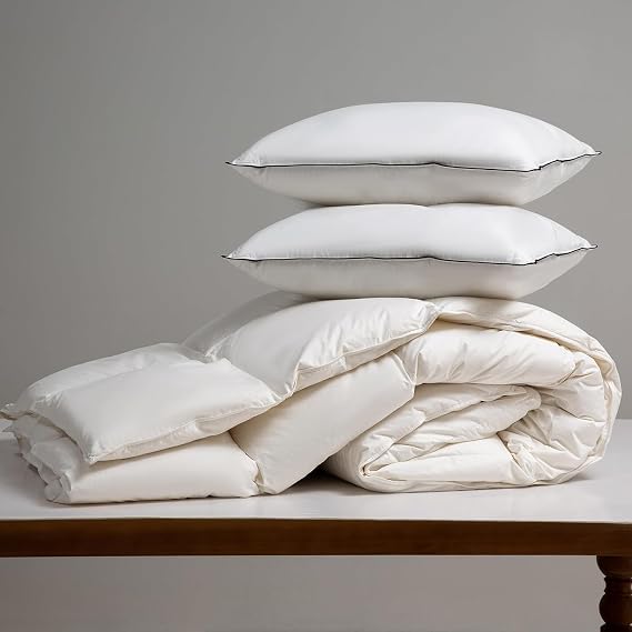 BPC Lightweight Organic Feather Down Comforter King Size and Organic Down Pillows King Set for Summer/Hot Sleepers