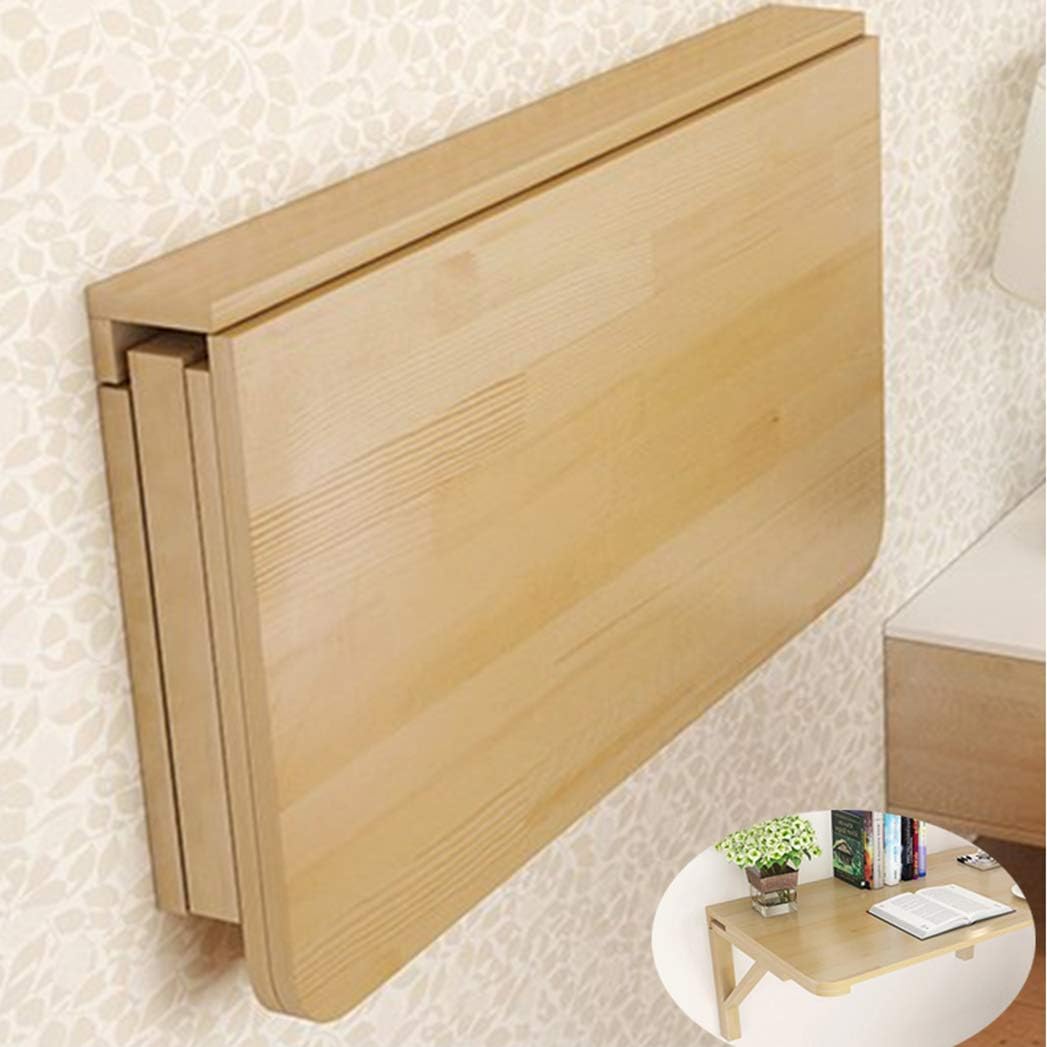 Solid Pine Wood Table,Wall Mounted Collapsible Simple Floating Folding Laptop Desk Space Saving Hanging Workbench for Study, Bedroom, Bathroom or Balcony