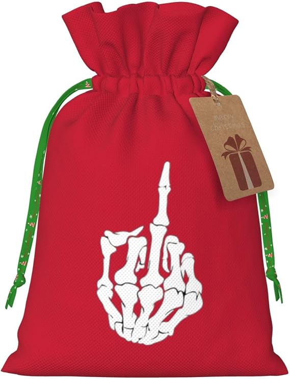 Saying Fu-Ck Off Middle Finger Christmas Gift Bags, Santa Wrapping Bags, With Drawstring And Tags Reusable, Xmas Presents Bag, Holiday Party Favors, Birthday & Christmas Gift