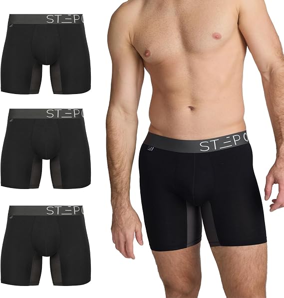 STEP ONE Mens Boxer Briefs, Underwear for Men Pack of 3, Anti Chafing Mens Underwear, Comfortable Moisture-Wicking Boxers