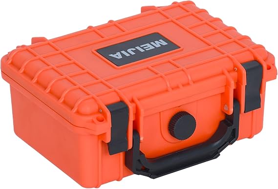 MEIJIA IP67 Waterproof Hard Protective Case,Compact Hard Camera Case,Small Hard Case with Customizable Foam, Fit Use of Drones,Camera,Lens(Orange,8.12x6.56x3.56inches)