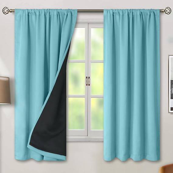 BGment Aqua 100% Blackout Curtains for Bedroom 63 Inch Length 2 Panels | Thermal Insulated, Full Room Darkening Noise Canceling, Living Room Curtains with Rod Pocket, 42 x 63 Inch