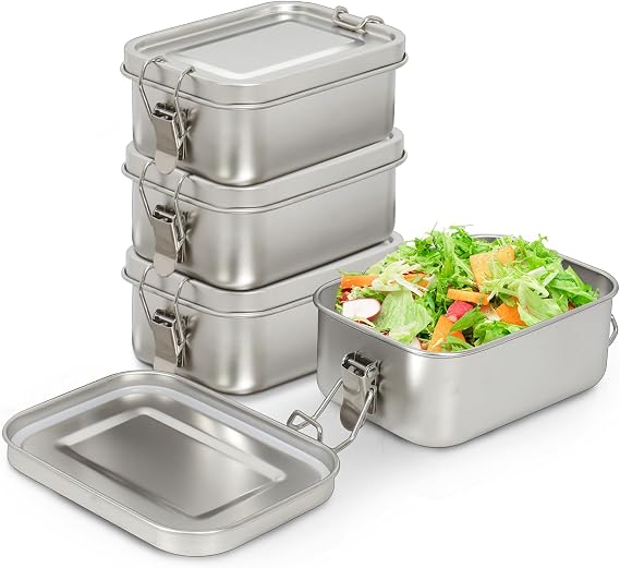 LEEPENK 4 PCS 304 Stainless Steel Bento Box & Metal Lunch Box: 550ml/18.6oz, Leak-Proof Food Containers with Lids Ideal for Travel, Work, and Home-Leftover Storage