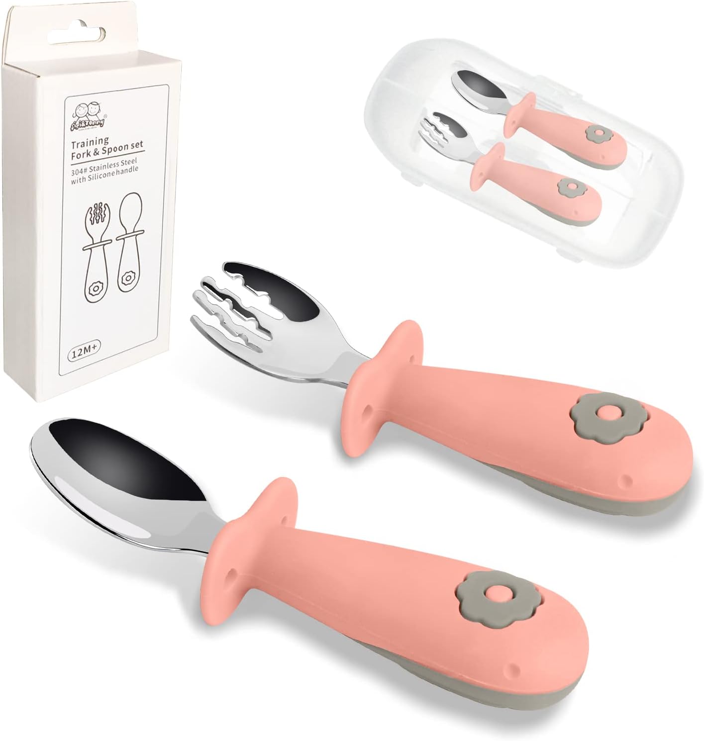 Toddler Utensils Baby Forks and Spoons, Baby Training Utensils Self Feeding Toddler Silverware Stainless Steel Kids and Toddler, Designed for Self Feeding Flatware Set with Travel Carrying 12m