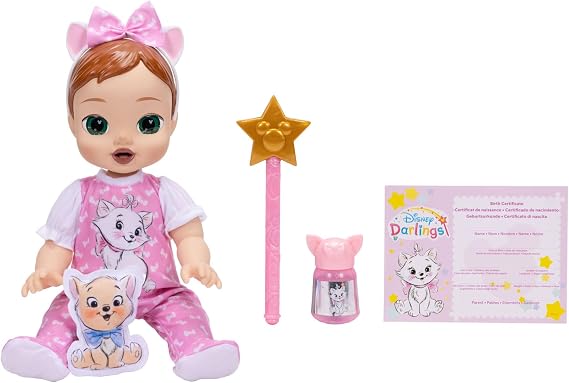 Disney Darlings 13-Inch Interactive Baby Doll Magical Lights, Sounds, Music & Wand Marie-Inspired Nurturing Doll with Accessories Multiple Skin Tones, Eye Colors Ages 2 and Up