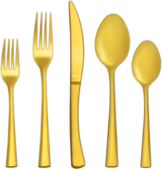Bestdin 20-Piece Matte Gold Silverware Set, Premium Stainless Steel Flatware Set for 4, Spoons and Forks Set Includes Knife/Fork/Spoon, Nice Gifts for Thanksgiving&Chirstmas.