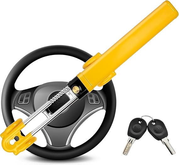 Steering Wheel Lock, Car Steering Wheel Locks, Universal Steering Locks, Heavy Duty Anti-Theft Device Fit for Cars, SUVs, Vans, Caravans, 2 Keys