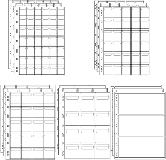 15 Sheets Plastic Coin 9-Hole 5 Sizes Pocket Pages Standard Coin Currency Money Pocket Inserts Collecting Sleeves for Coin Stickers Currency Badges Stamp and Other Collection Storage Supplies