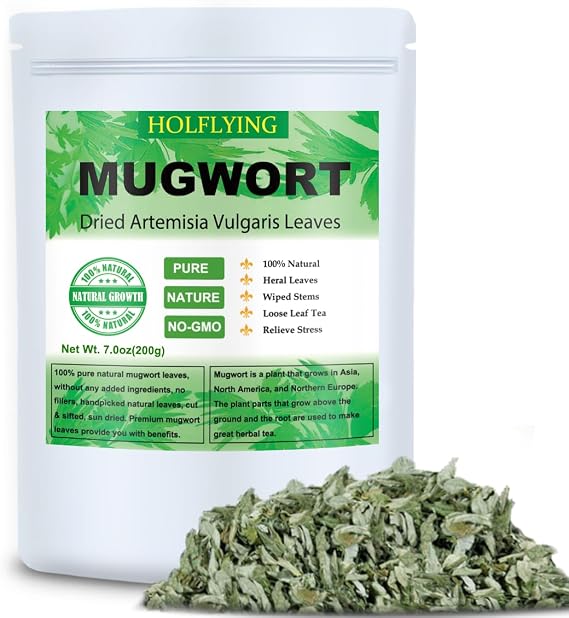 Dried Mugwort Leaves, 7.0oz(200g), Natural Artemisia Vulgaris Herbal Loose Leaves, 100% Natural Mugwort Loose Leaf Tea, No GMO
