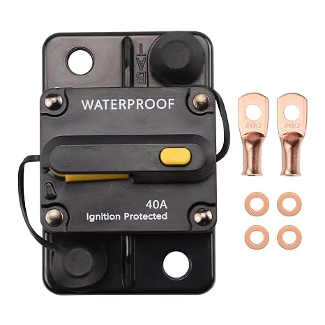 12V-48V DC 40A Circuit Breaker Waterproof Manual Resettable Inline Fuse Holder Inverter for Electric Boat Trolling Motors