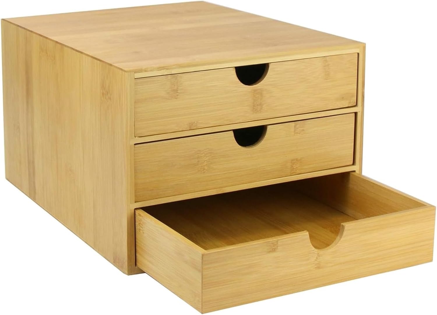 Bamboo Desk Organiser | Stationary Organiser | Wooden Desk Tidy for Home or Work | A4 Storage Drawers | 3 Drawer Storage Unit for Office, Stationery, Makeup & Crafts Slim