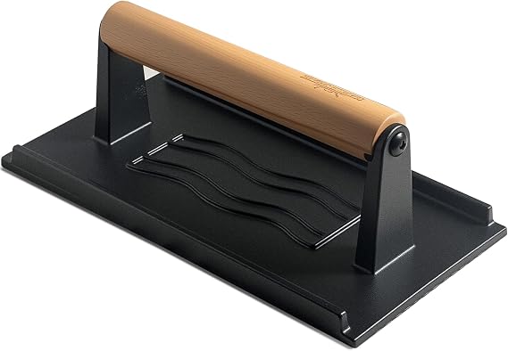 XUDAKAIXIN Cast Iron Smash Burger Press,Grill Bacon Meat Press Tool,Perfect for Blackstone, Camp Chef, Weber Grills & Indoor Griddles BBQ & Cookout Must-Have (Rectangle -Flat Bottom)