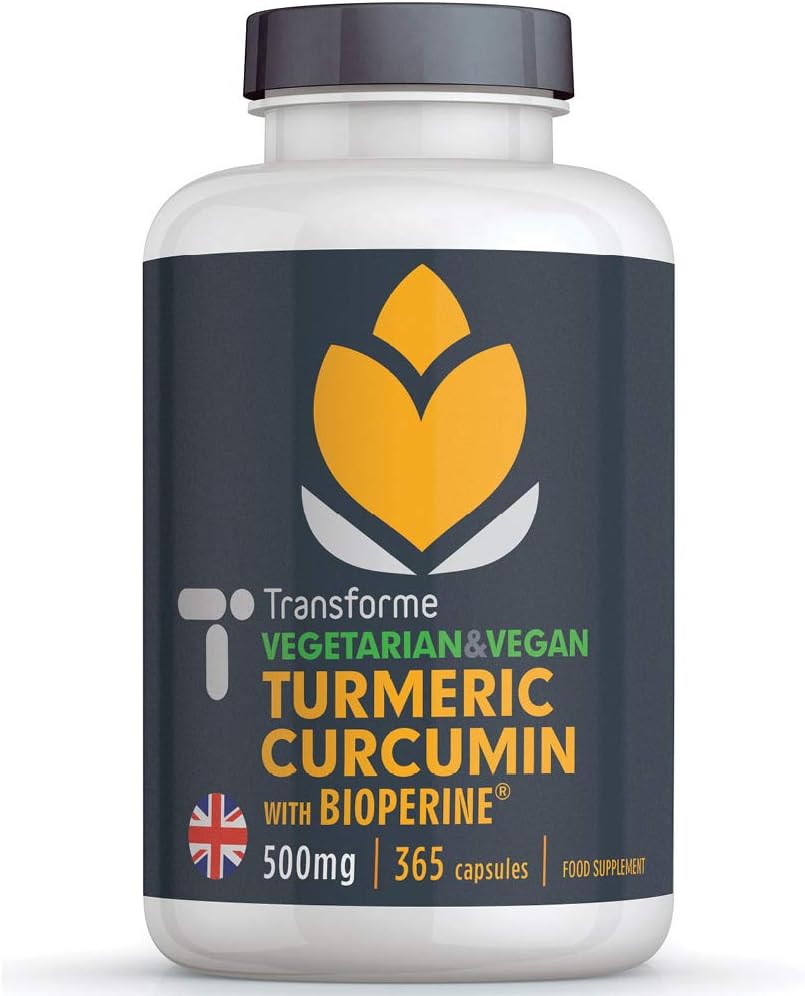 Transforme Turmeric Curcumin High Strength 500mg with BioPerine, 365 Capsules with Black Pepper Extract for up to 20 Times Better Absorption, Vegan & Vegetarian, Gluten Free