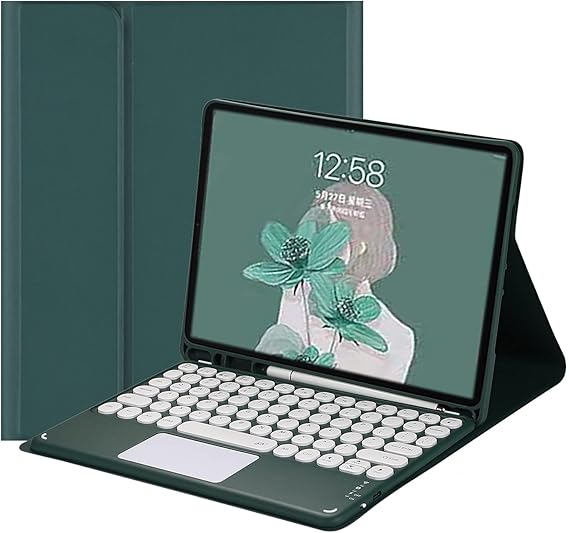 Touch Keyboard Case for Galaxy Tab S6 Lite 10.4 inch 2024/2022/2020 Keyboard Case with Touchpad Detachable Keyboard Cute Round Key Color Keyboard Cover (DarkGreen)