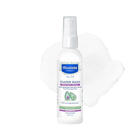 Mustela Baby Diaper Rash Cream Spray Touch-Free protectant with Zinc Oxide & Natural Avocado - Treats, Soothes and Prevents Diaper Rash- Fragrance-Free - 3 fl. oz