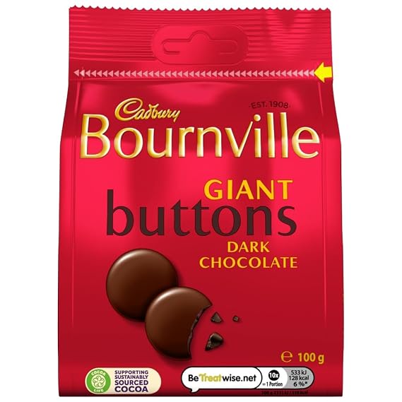Cadbury Bournville Dark Chocolate Giant Buttons, Sharing Bag, Bite Size Treats, 100 g (Pack of 1)