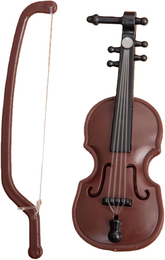 Miniature Violin, Worlds Smallest Violin - Brown Tiny Violin with Bow Stand Support, Musical Ornament Toy Gifts for Decorating Dollhouse Home Offices, White Day