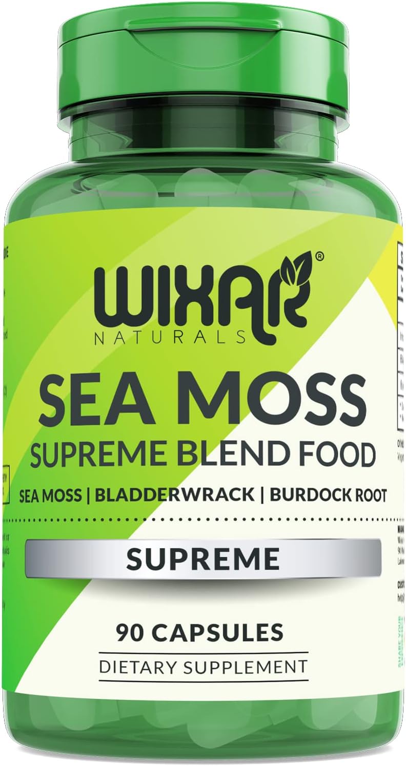 Organic Sea Moss Capsules - Bladderwrack with Burdock Root Capsules - Irish Seamoss Pills - Stronger Than Sea Moss Gel - Dr Sebi Inspired - Raw Sea Moss Powder - Irish Moss 90 Caps