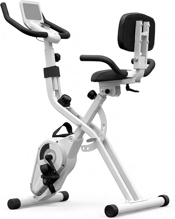 BARWING Stationary Exercise Bike for Home Workout, 5 IN 1 Foldable Indoor Cycling Bike for Seniors, 350LB Capacity, 16-Level Magnetic Resistance, Seat Backrest Adjustments