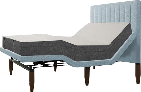 Treaton Close-Fitting Hybrid Mattress and Adjustable Bed Frame with Headboard, Advanced Positioning with Zero Gravity, Eye-Catching Base, Wireless Remote, Full, Blue