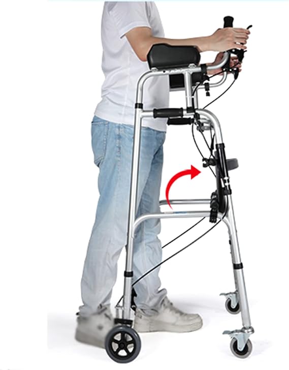 Walking Frame with Brakes and with Arm Rest Pad,Lightweight Folding 4 Wheel Rollator Walker with Padded Seat, Adjustable Foldable Standard Walker