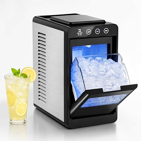 Kismile Portable Countertop Ice Maker Machine, 26lbs Ice in 24Hrs, Self-Cleaning Ice Maker with Selectable Ice Size & Internal Light, Compact Design for Home/Kitchen/Bar