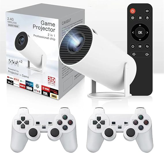 M300 Max Game Projector, Projector And Game With 2 Wireless Controllers Game Projector with Controllers, Projector, M300 Max Video Game Projector, P30 Max Projector and Game