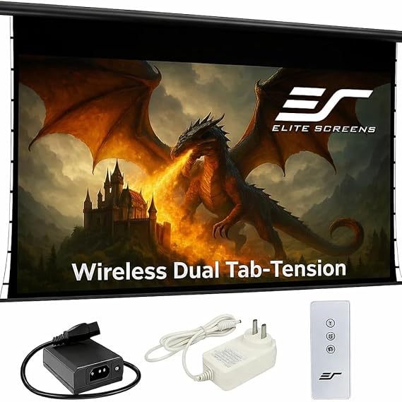 Elite Screens Wireless Dual Electric Tab-Tension,150-INCH Outdoor Motorized Projector Screen Built-in Battery IP33 Rated Water Protection, OMS150HT-ELEDUAL-BAT