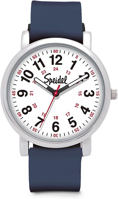 Speidel Original Scrub Watch Made for Doctors, Nurses, EMT, Surgeons and Students w/Red Second Hand in Navy with Custom Engraving