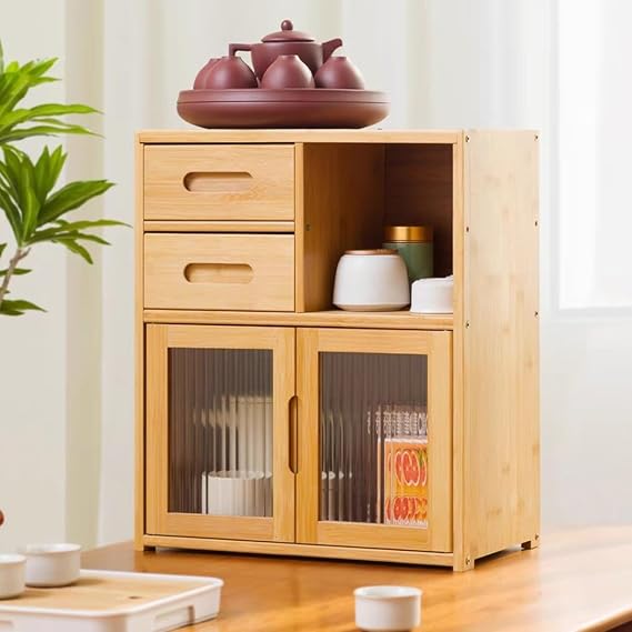Gdrasuya10 Small Countertop Pantry Shelves - Freestanding Kitchen Storage Cabinet with Drawers for Spices