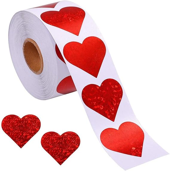 Red Heart Stickers for Valentines Decorations,Glitter Valentine's Day Stickers for Anniversary and Wedding Decoration